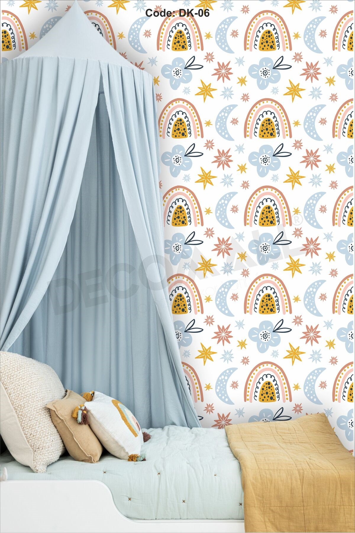 ÇDK-6 Bohem Gökkuşağı Desenli Bebek & Çocuk Odası Duvar Kağıdı Kendinden Yapışkanlı 50 cm x 10 m