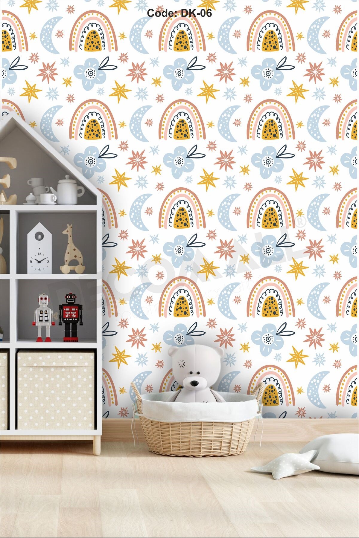 ÇDK-6 Bohem Gökkuşağı Desenli Bebek & Çocuk Odası Duvar Kağıdı Kendinden Yapışkanlı 50 cm x 10 m