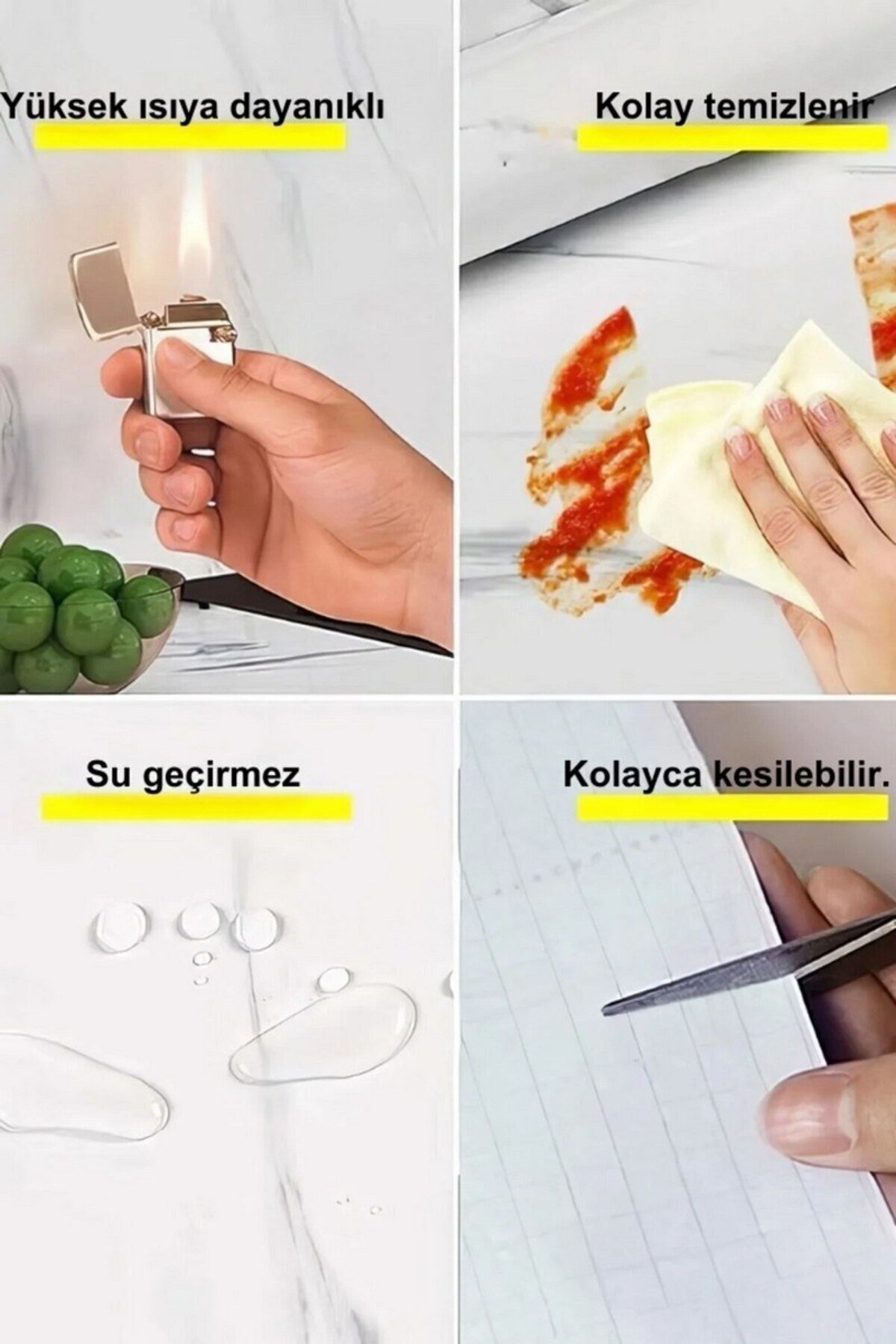 Code 221 Beyaz Mermer Desenli Kendindin Yapışkanlı Folyo mutfak, Banyo, Tezgah Duvar Kağıdı Kaplama