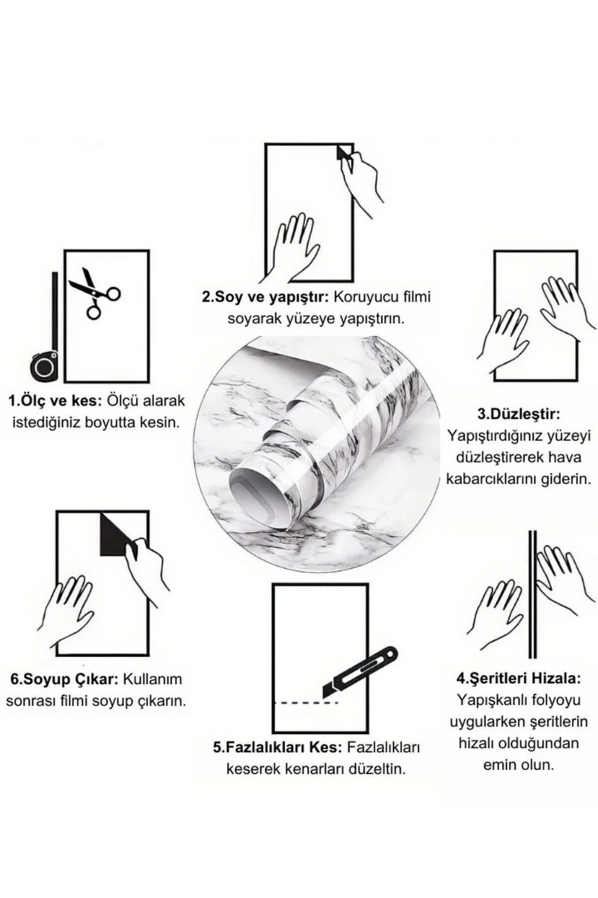 Code 221 Beyaz Mermer Desenli Kendindin Yapışkanlı Folyo mutfak, Banyo, Tezgah Duvar Kağıdı Kaplama