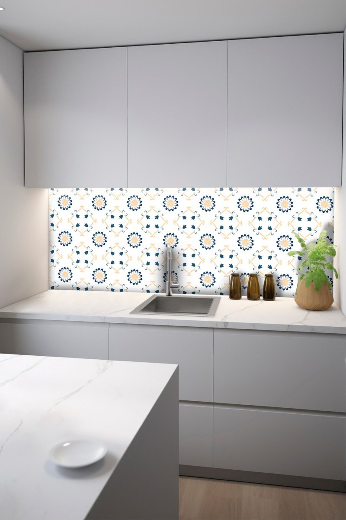 Code 52 Suya Dayanıklı Mutfak Banyo Zemin Mermer Mobilya Fayans Yapışkanlı Folyo Kaplama