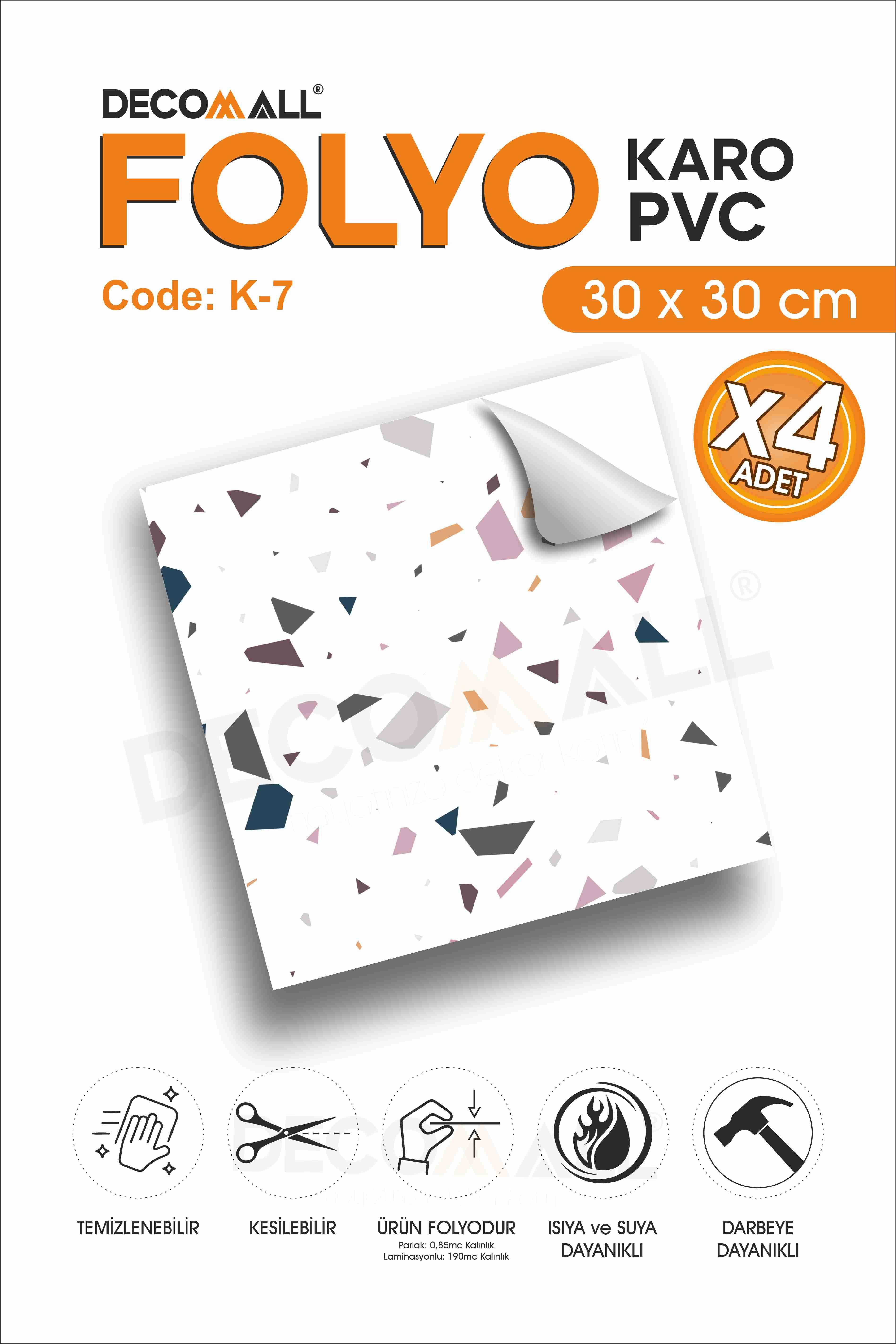 CodeK-7 Kendinden Yapışkanlı FOLYO KARO Suya Dayanıklı Mutfak Banyo Zemin Kaplama 30x30 Cm(4 ADET)