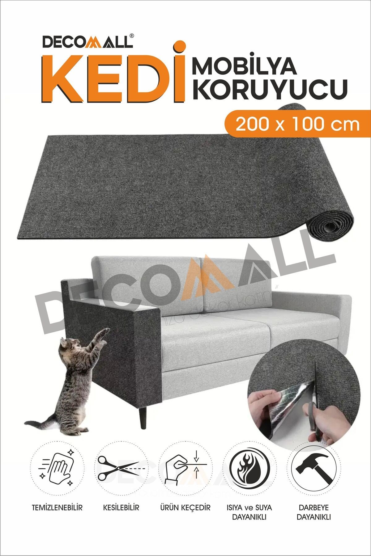 DD 200 x 100 cm Kedi Koltuk Tırmalama Koruyucu Keçe Mobilya Tırmalama Önleyici Koruma Asılabilir