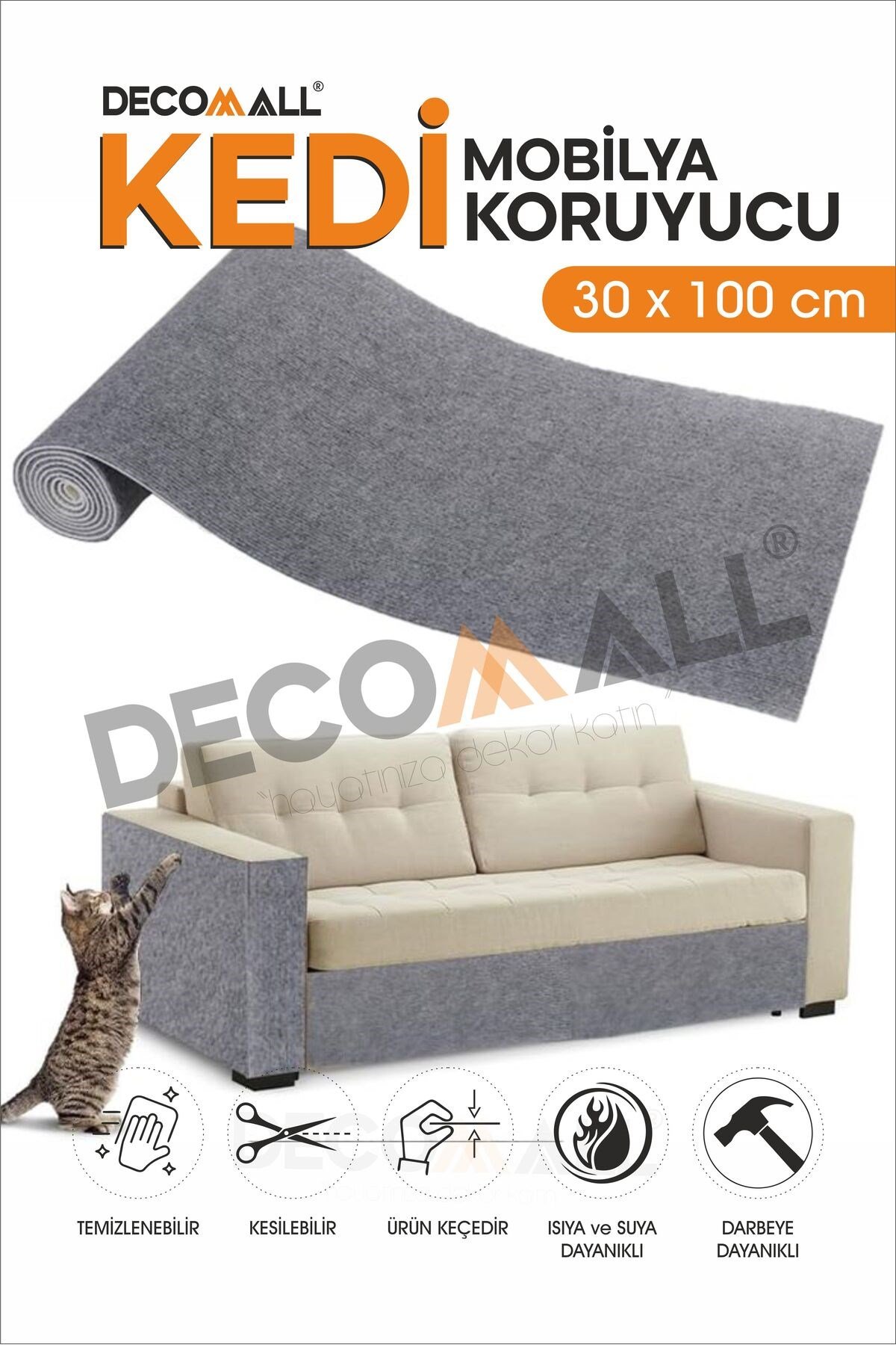 DD 30 x 100 cm Kedi Koltuk Tırmalama Koruyucu Keçe Mobilya Tırmalama Önleyici Koruma Asılabilir