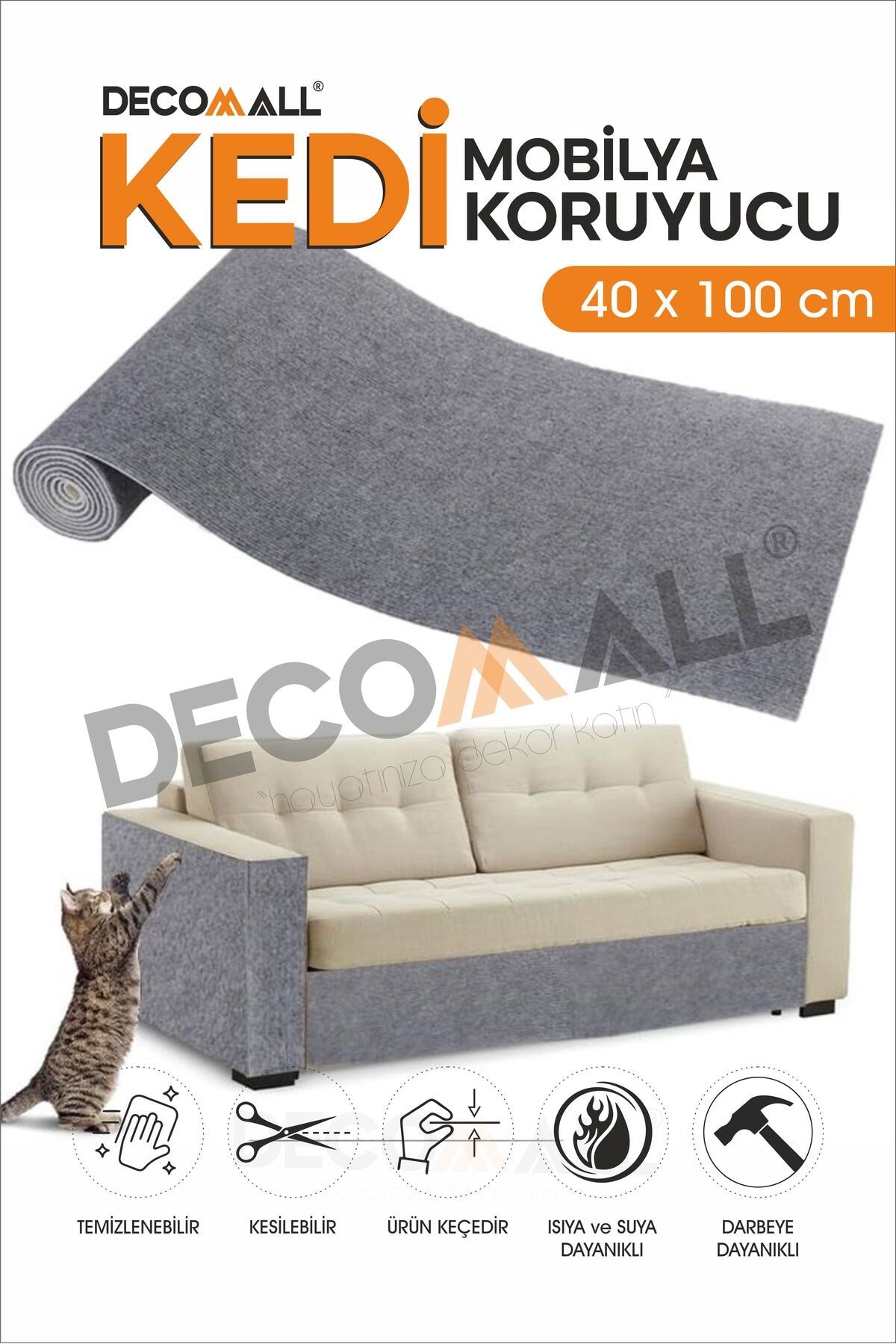 DD 40 x 100 cm Kedi Koltuk Tırmalama Koruyucu Keçe Mobilya Tırmalama Önleyici Koruma Asılabilir