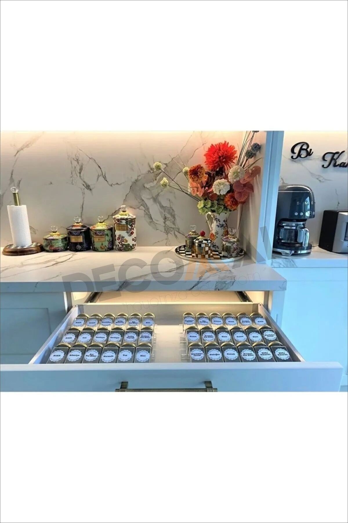 DD x6 Adet Pleksi Şeffaf Stand Baharatlık Standı Çekmece Içi Düzenleyici LÜX SET