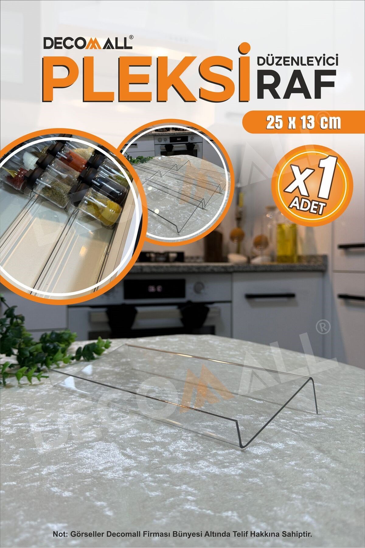 DDs x1 Adet Organizer Pleksi Şeffaf Stand Baharatlık Standı Çekmece Içi Düzenleyici 25x13cm