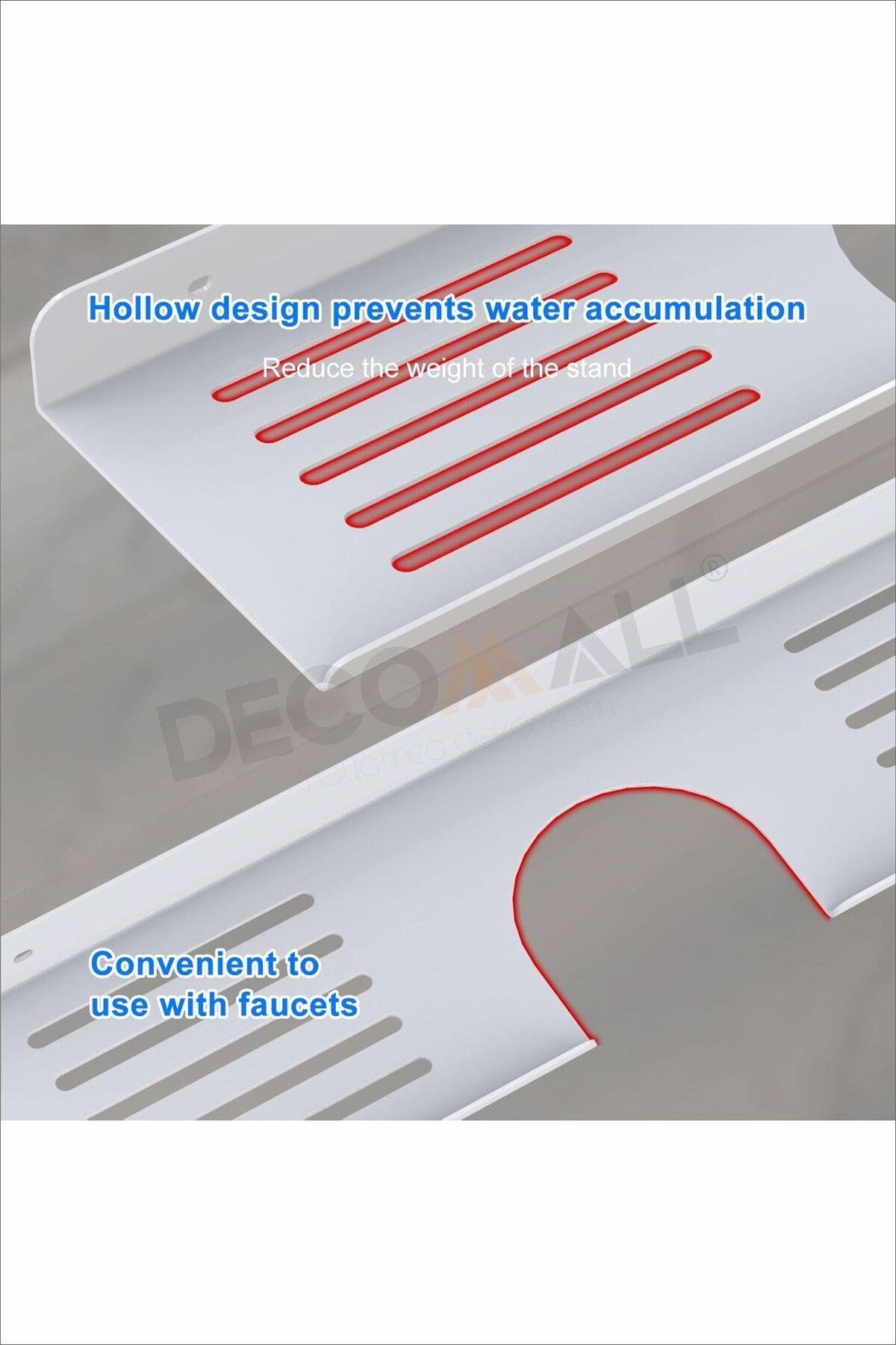 Delikli Banyo Raf Beyaz x1 Adet 40x10cm Banyo Düzenleyici Banyo Raf Sabunluk Raf Düzenleyici