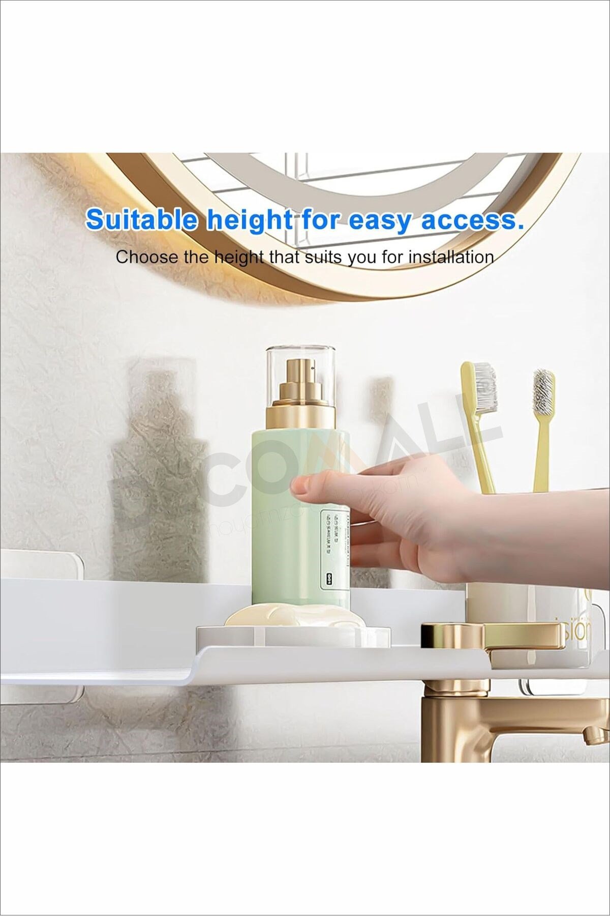 Delikli Banyo Raf Beyaz x1 Adet 40x10cm Banyo Düzenleyici Banyo Raf Sabunluk Raf Düzenleyici