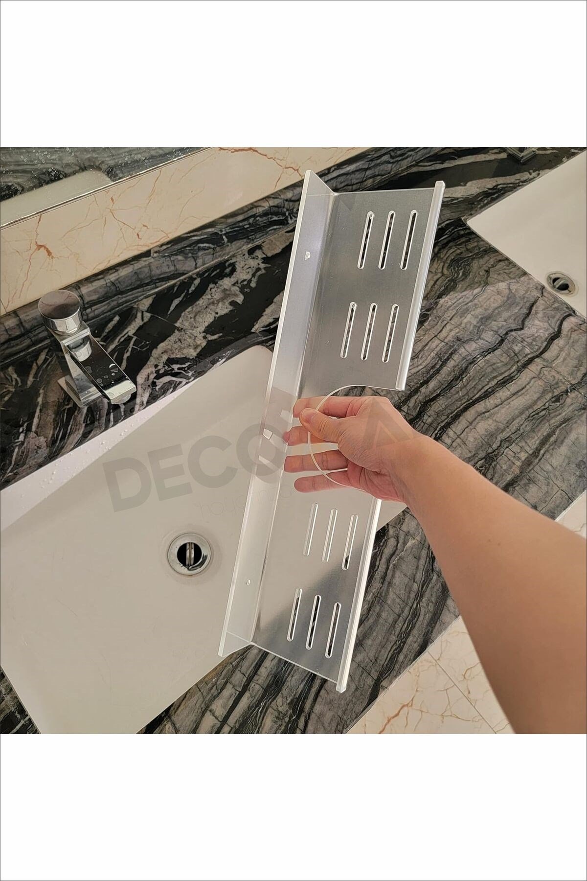 Delikli Banyo Raf Şeffaf x1 Adet 40x10cm Banyo Düzenleyici Banyo Raf Sabunluk Raf Düzenleyici