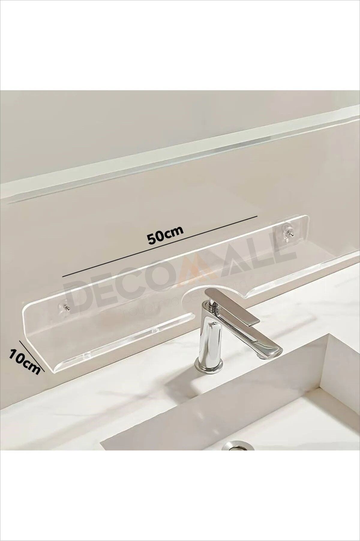 Delikli Banyo Raf Şeffaf x1 Adet 40x10cm Banyo Düzenleyici Banyo Raf Sabunluk Raf Düzenleyici