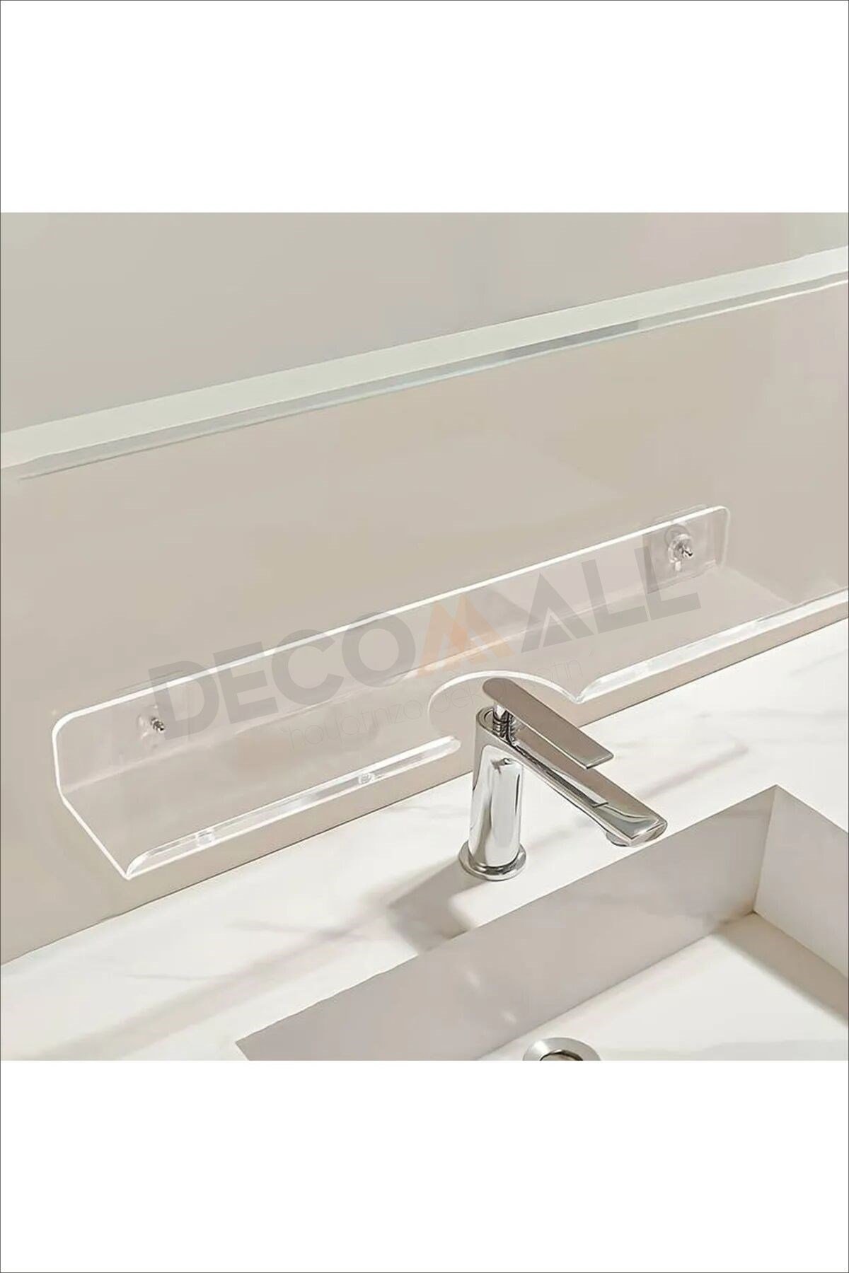 Delikli Banyo Raf Şeffaf x1 Adet 40x10cm Banyo Düzenleyici Banyo Raf Sabunluk Raf Düzenleyici