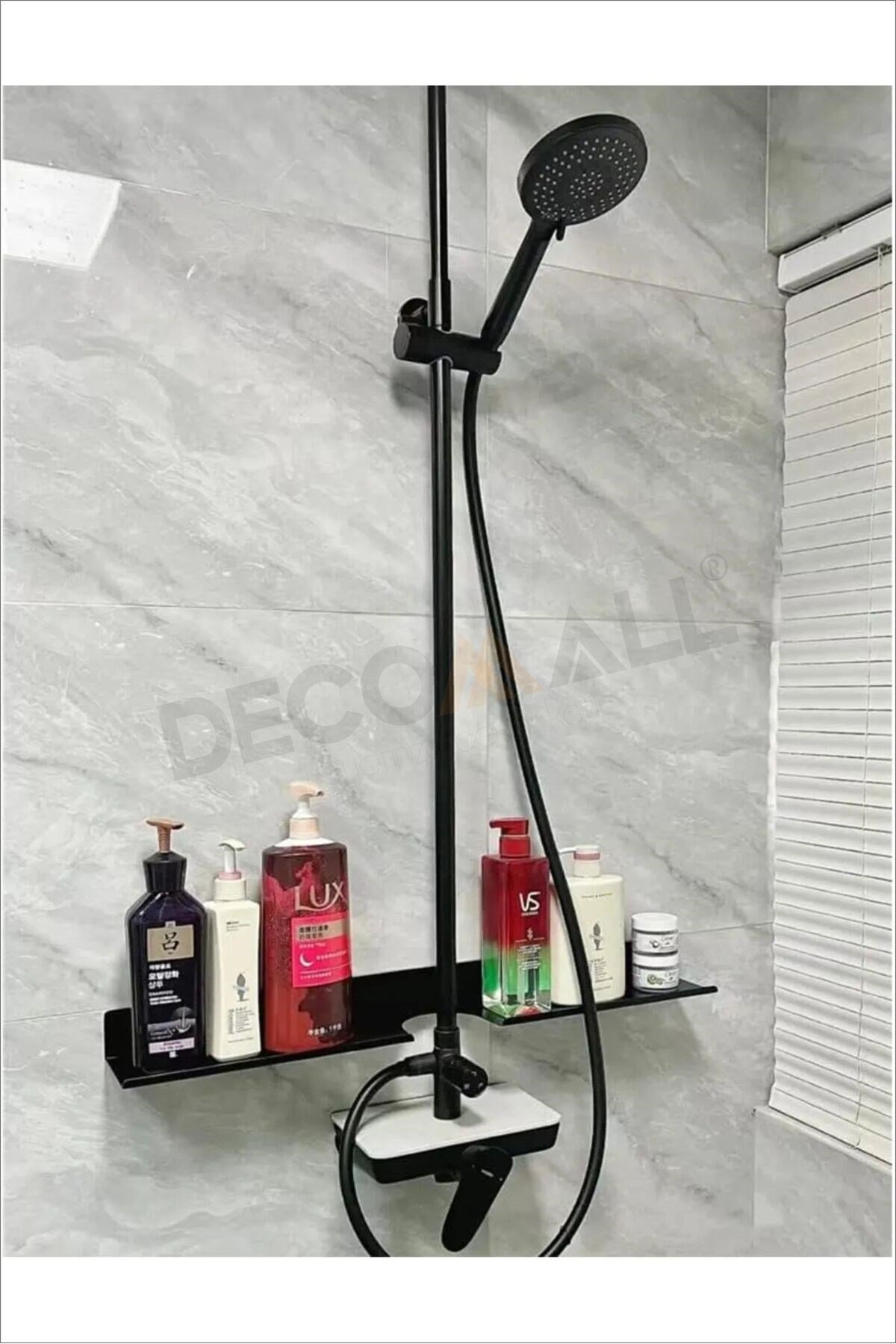 Delikli Banyo Raf Siyah x1 Adet 40x10cm Banyo Düzenleyici Banyo Raf Sabunluk Raf Düzenleyici