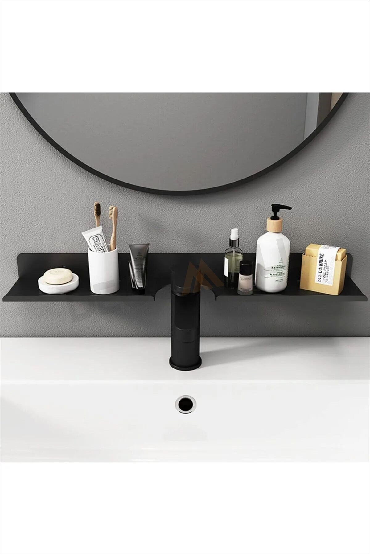 Delikli Banyo Raf Siyah x1 Adet 40x10cm Banyo Düzenleyici Banyo Raf Sabunluk Raf Düzenleyici