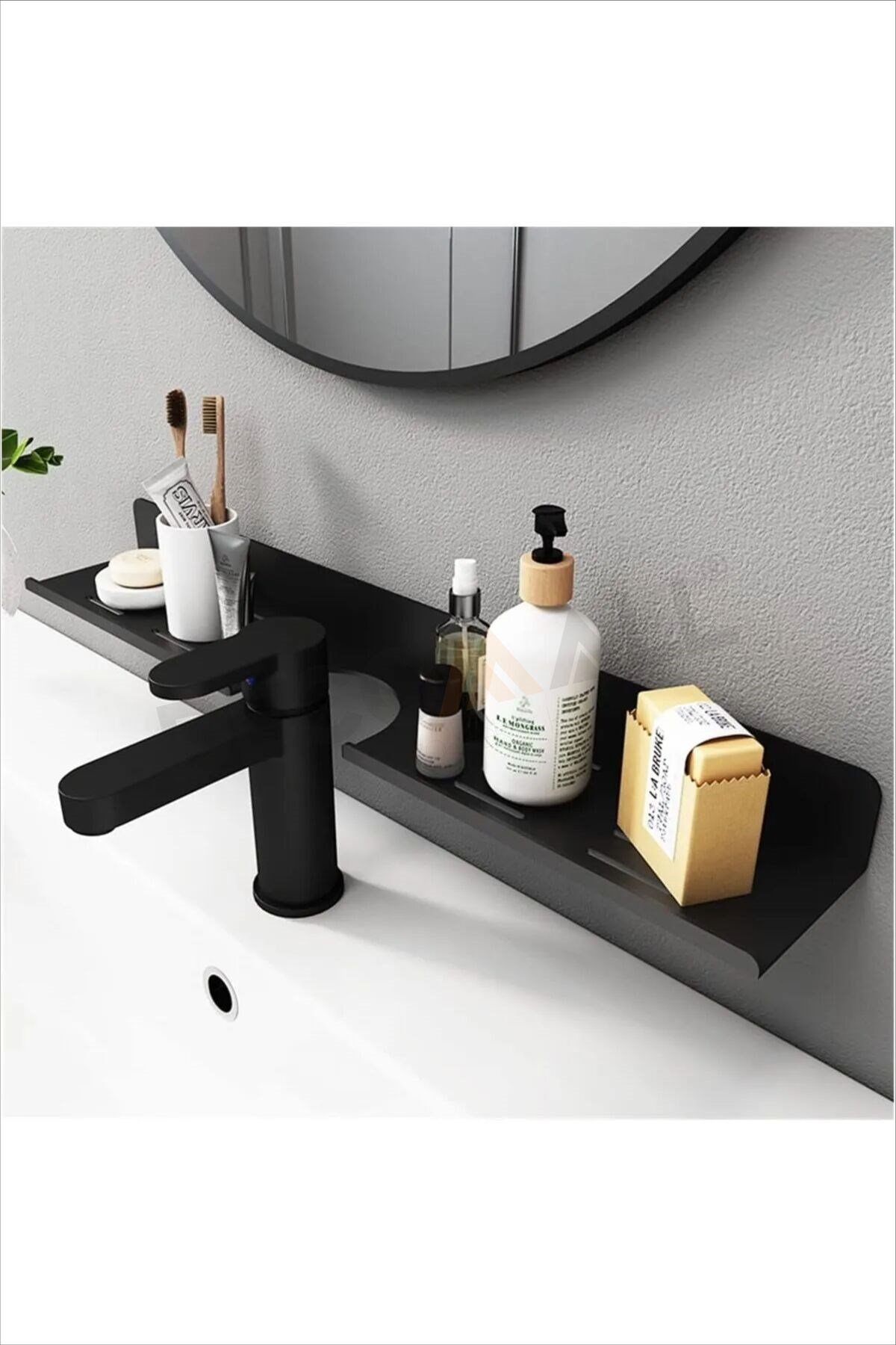 Delikli Banyo Raf Siyah x1 Adet 40x10cm Banyo Düzenleyici Banyo Raf Sabunluk Raf Düzenleyici