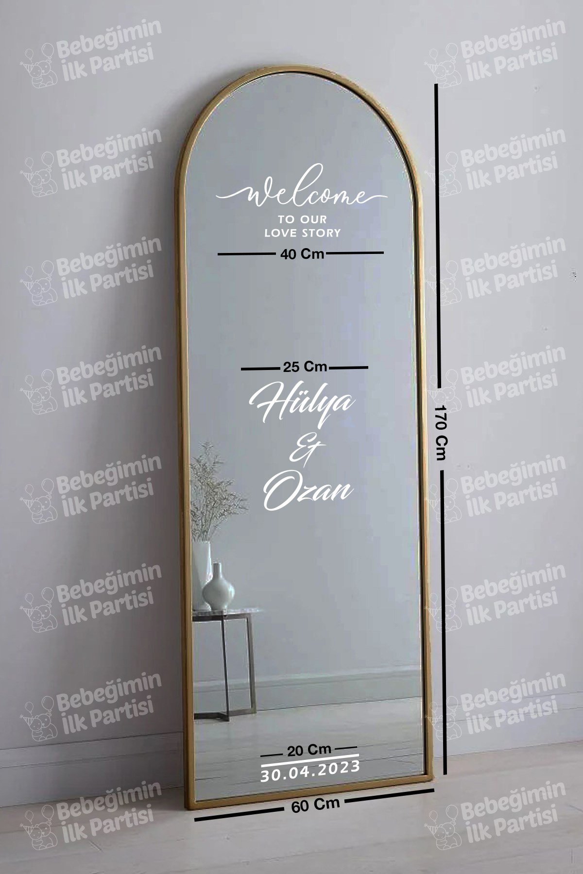 Düğün Nişan Söz Kına Doğum Günü Ayna Yazısı 40cm Kişiselleştirilebilir Organizasyon Beyaz Sticker