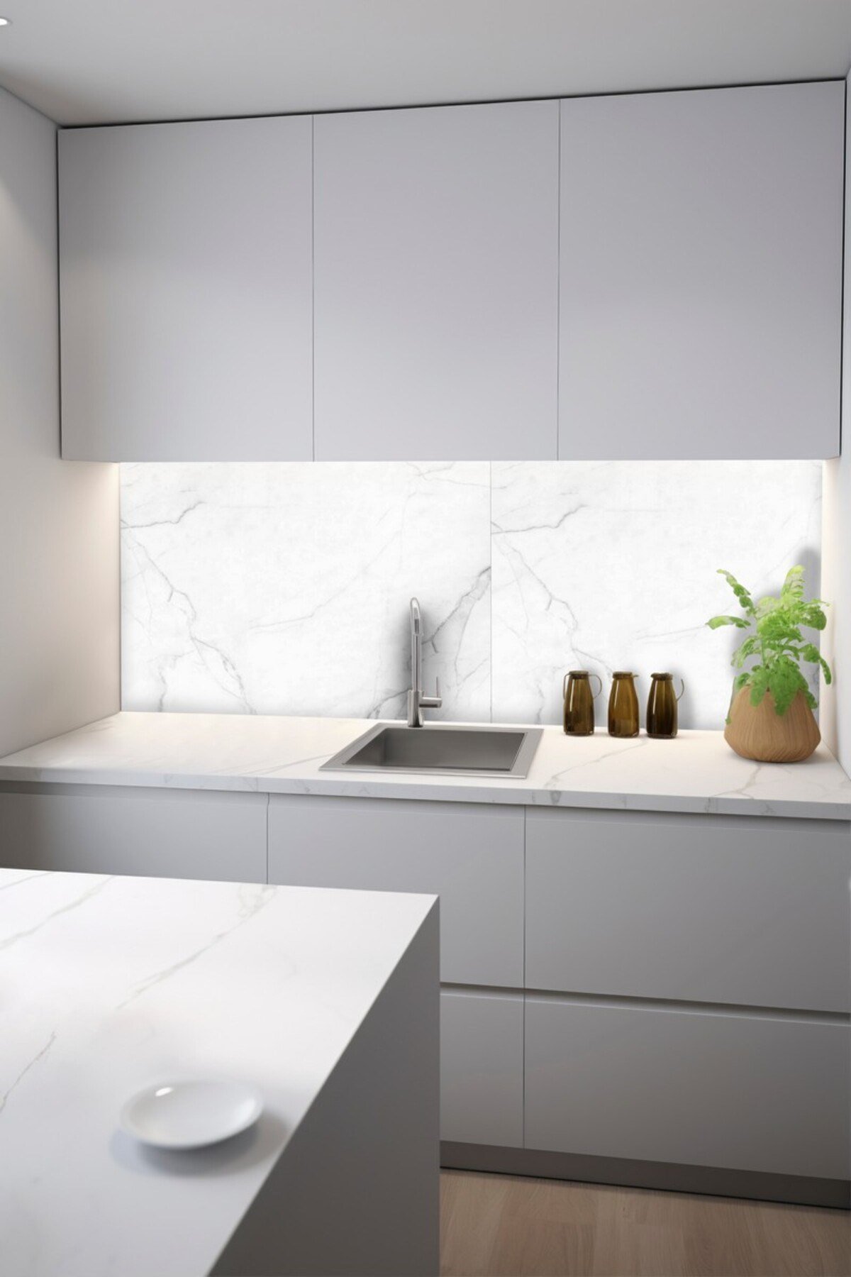 Duvar 13 Suya Dayanıklı Mutfak Banyo Zemin Mermer Fayans Yapışkanlı Folyo Kaplama (70X100CM)