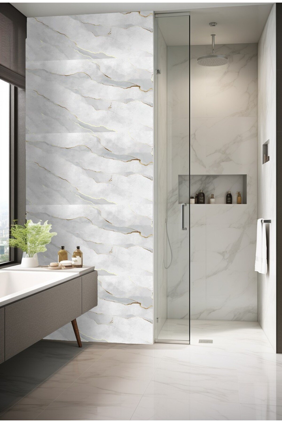 Duvar 14 Suya Dayanıklı Mutfak Banyo Zemin Mermer Fayans Yapışkanlı Folyo Kaplama 45x100cm