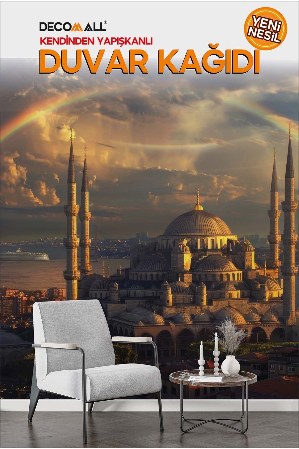 H-1s Modern İstanbul Silüeti Duvar Posteri – Kendinden Yapışkanlı Dekoratif Duvar Kağıdı Yeni Nesil