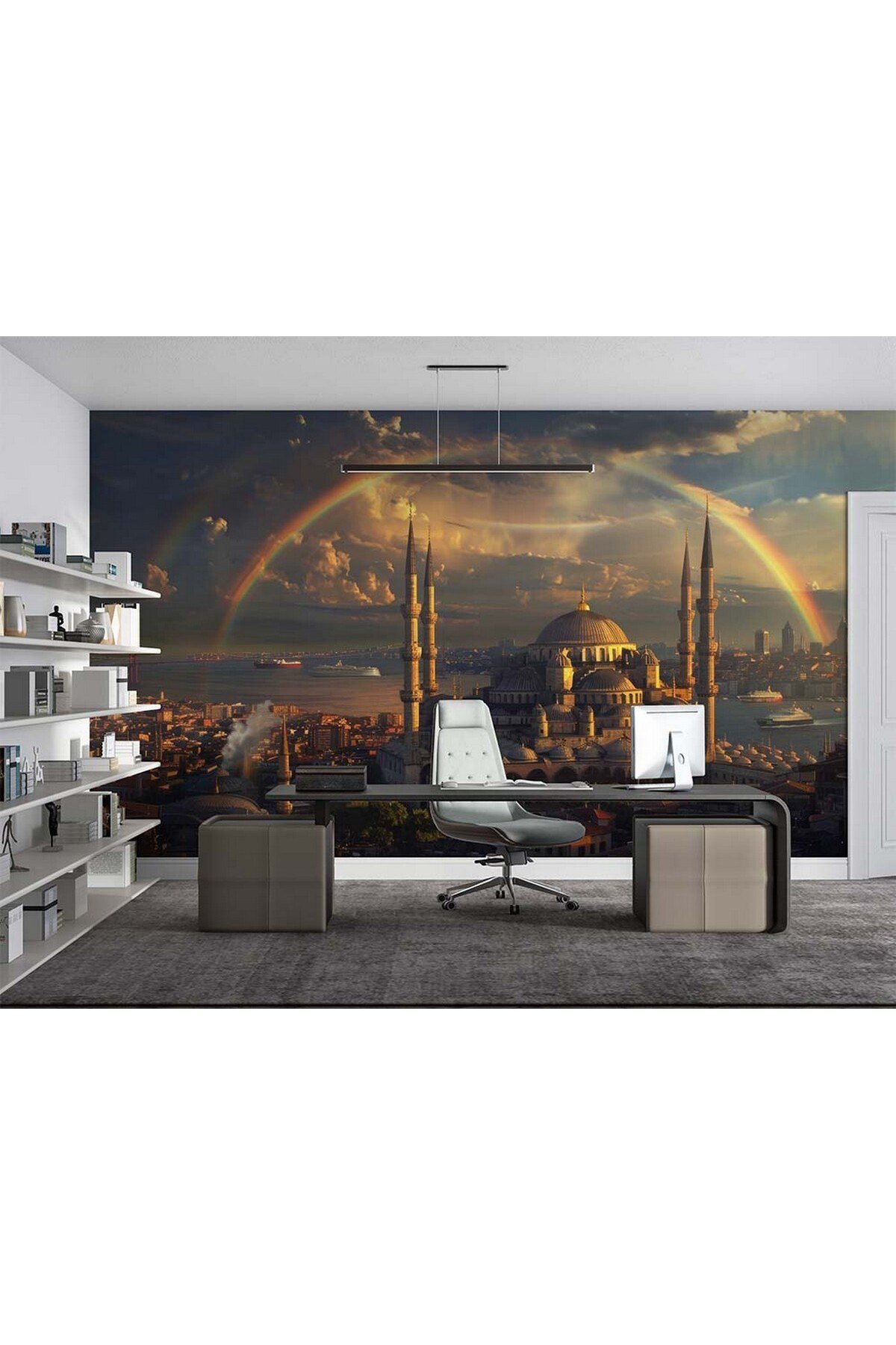 H-1s Modern İstanbul Silüeti Duvar Posteri – Kendinden Yapışkanlı Dekoratif Duvar Kağıdı Yeni Nesil
