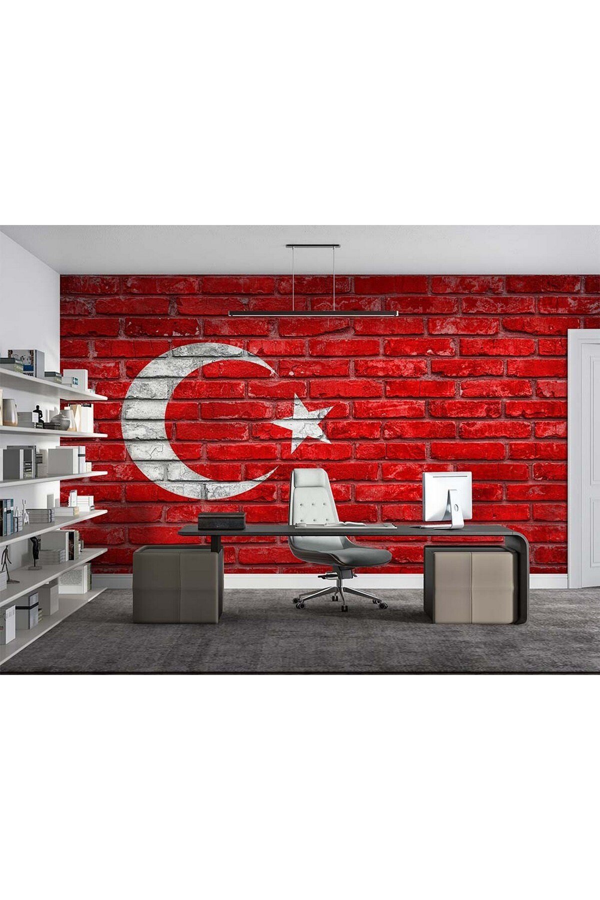H-8 Türk Bayrağı Temalı Tuğla Duvar Kağıdı – Kırmızı Ay Yıldız Kendinden Yapışkanlı Duvar Kaplama