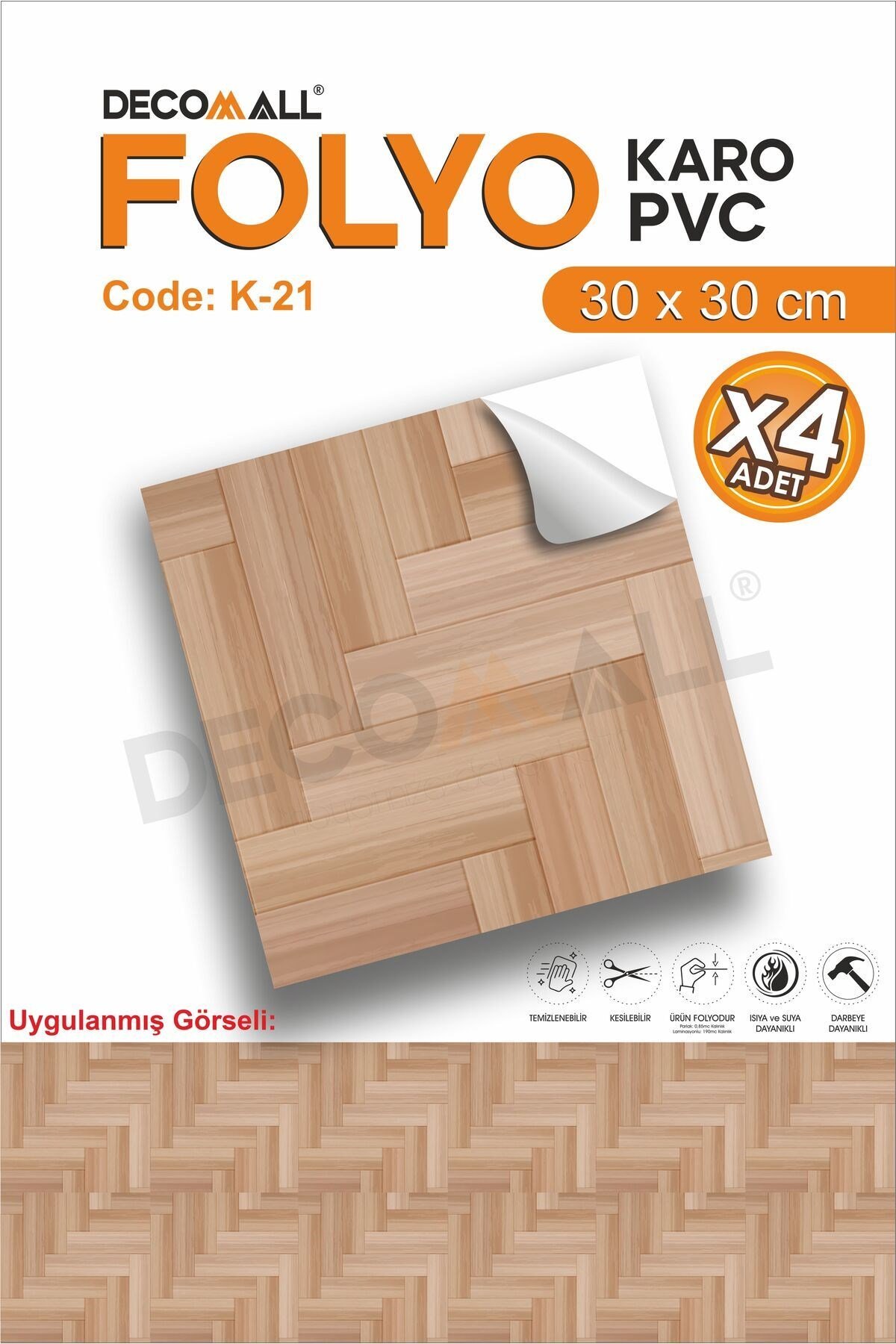 K-21 Kendinden Yapışkanlı FOLYO Suya Dayanıklı Mutfak Banyo Zemin Kaplama 30x30cm (Laminasyonlu)