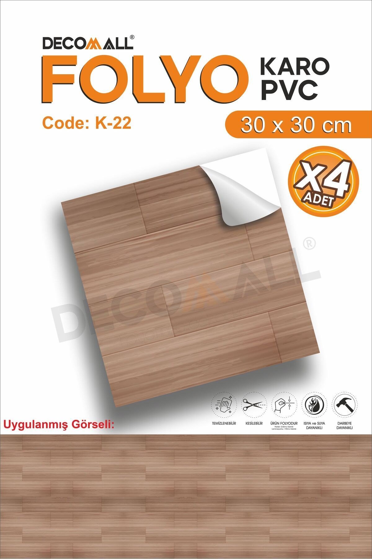 K-22 Kendinden Yapışkanlı FOLYO Suya Dayanıklı Mutfak Banyo Zemin Kaplama 30x30cm (Laminasyonlu)
