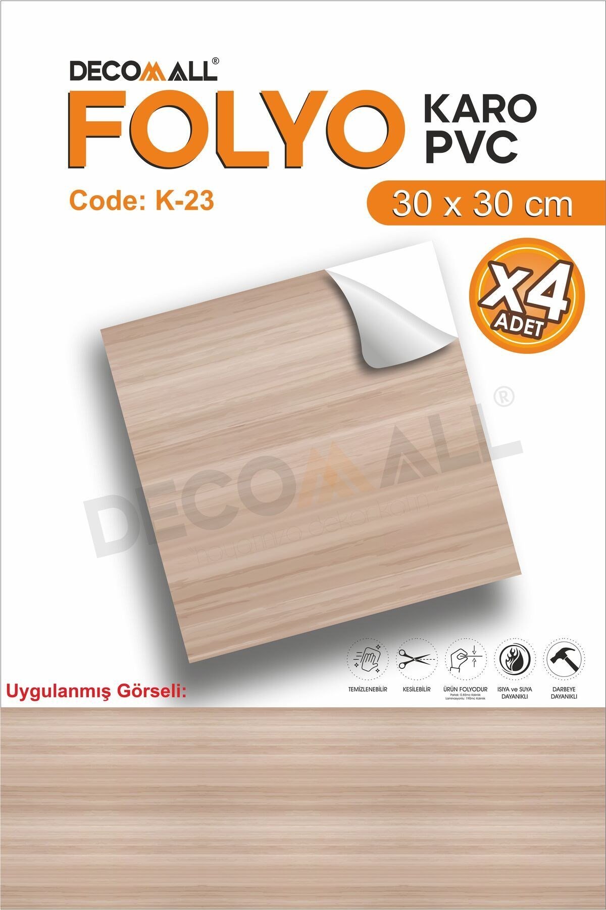 K-23 Kendinden Yapışkanlı FOLYO Suya Dayanıklı Mutfak Banyo Zemin Kaplama 30x30cm (Laminasyonlu)