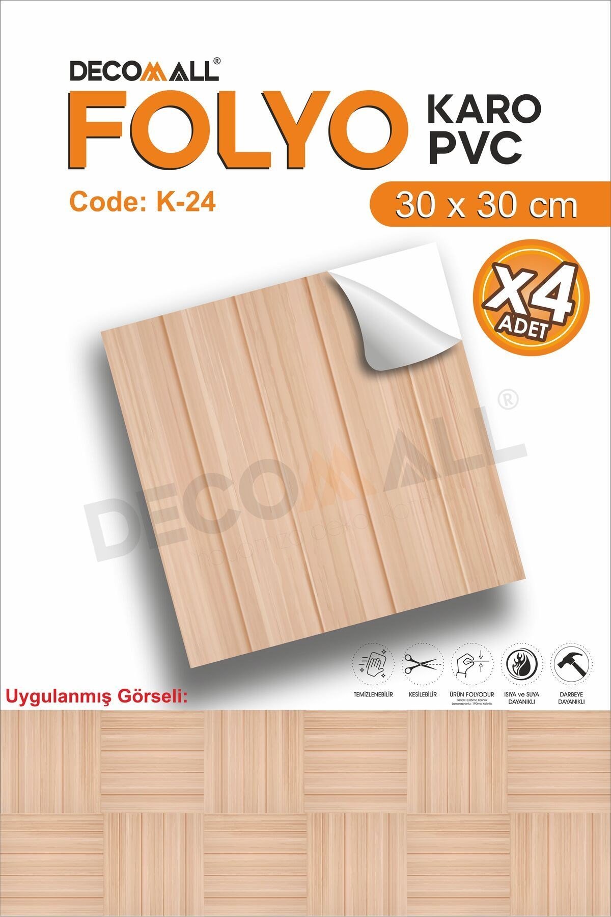 K-24 Kendinden Yapışkanlı FOLYO Suya Dayanıklı Mutfak Banyo Zemin Kaplama 30x30cm (Laminasyonlu)
