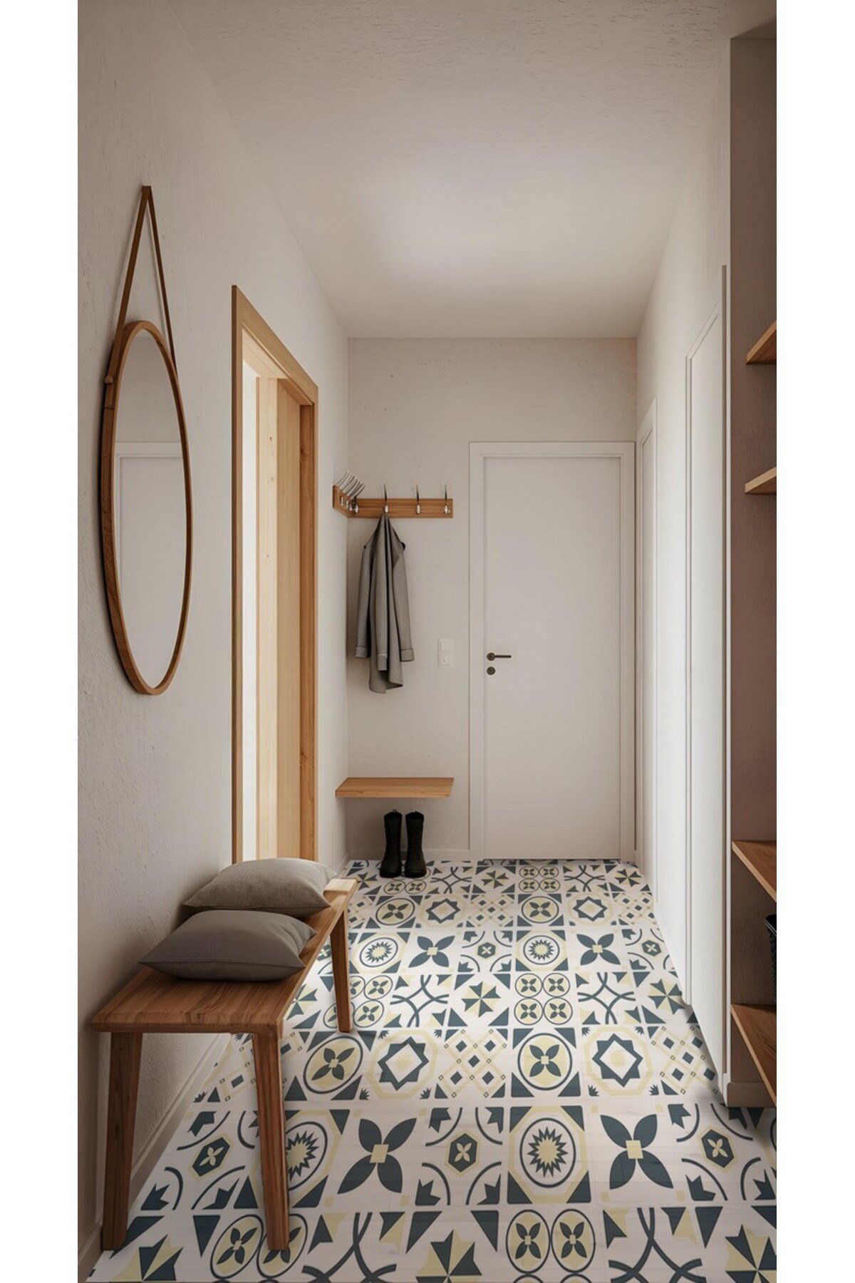 K-26 Kendinden Yapışkanlı FOLYO KARO Suya Dayanıklı Mutfak Banyo Zemin Kaplama 30x30 Cm(4 ADET)
