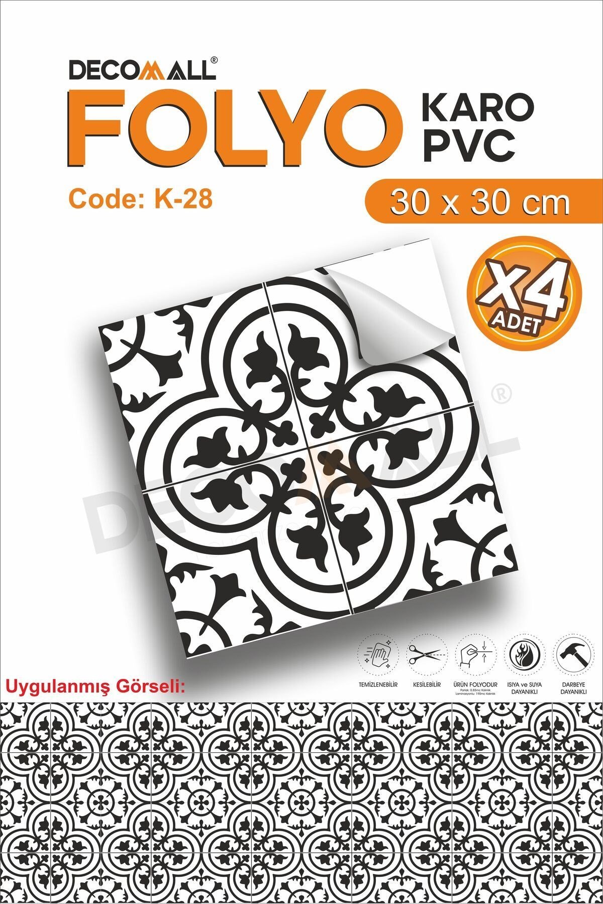 K-28 Kendinden Yapışkanlı FOLYO Suya Dayanıklı Mutfak Banyo Zemin Kaplama 30x30cm (Laminasyonlu)