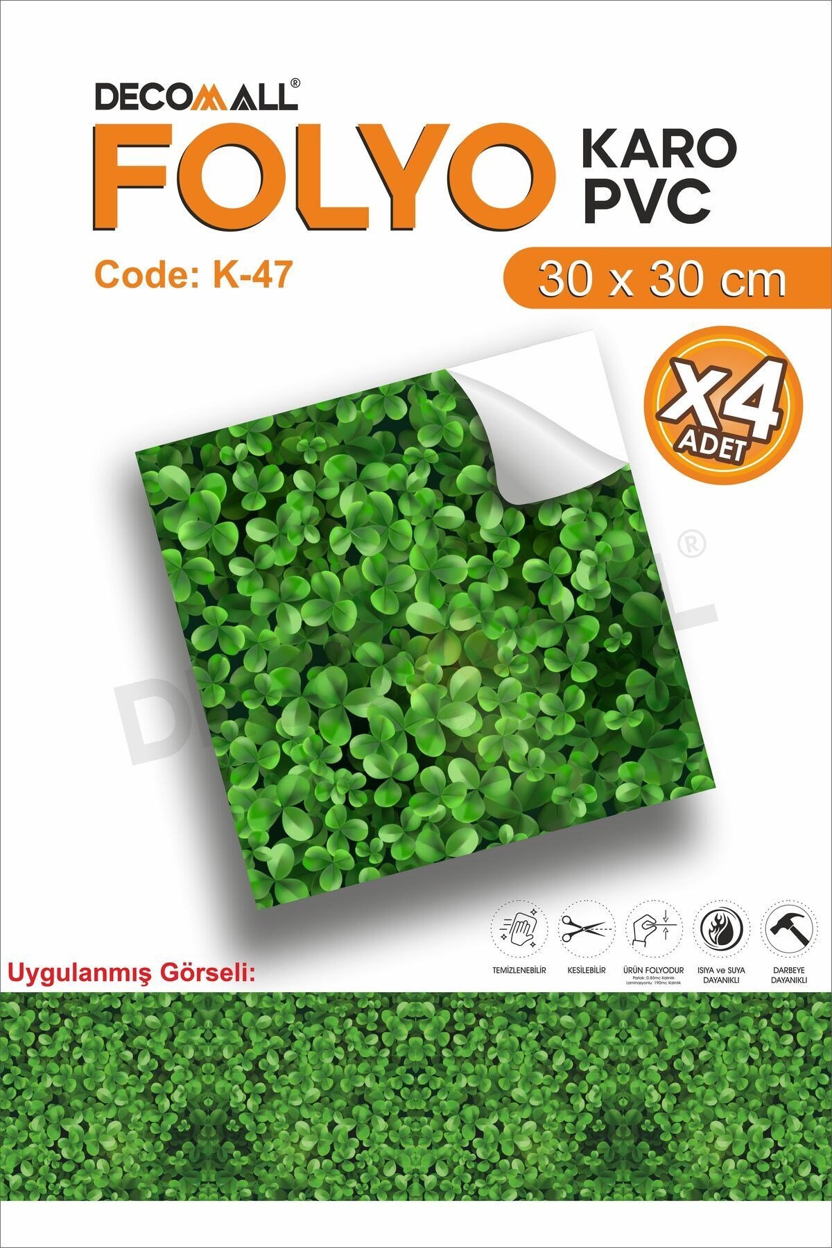 K-47 Kendinden Yapışkanlı FOLYO KARO Suya Dayanıklı Mutfak Banyo Zemin Kaplama 30x30 Cm(4 ADET)