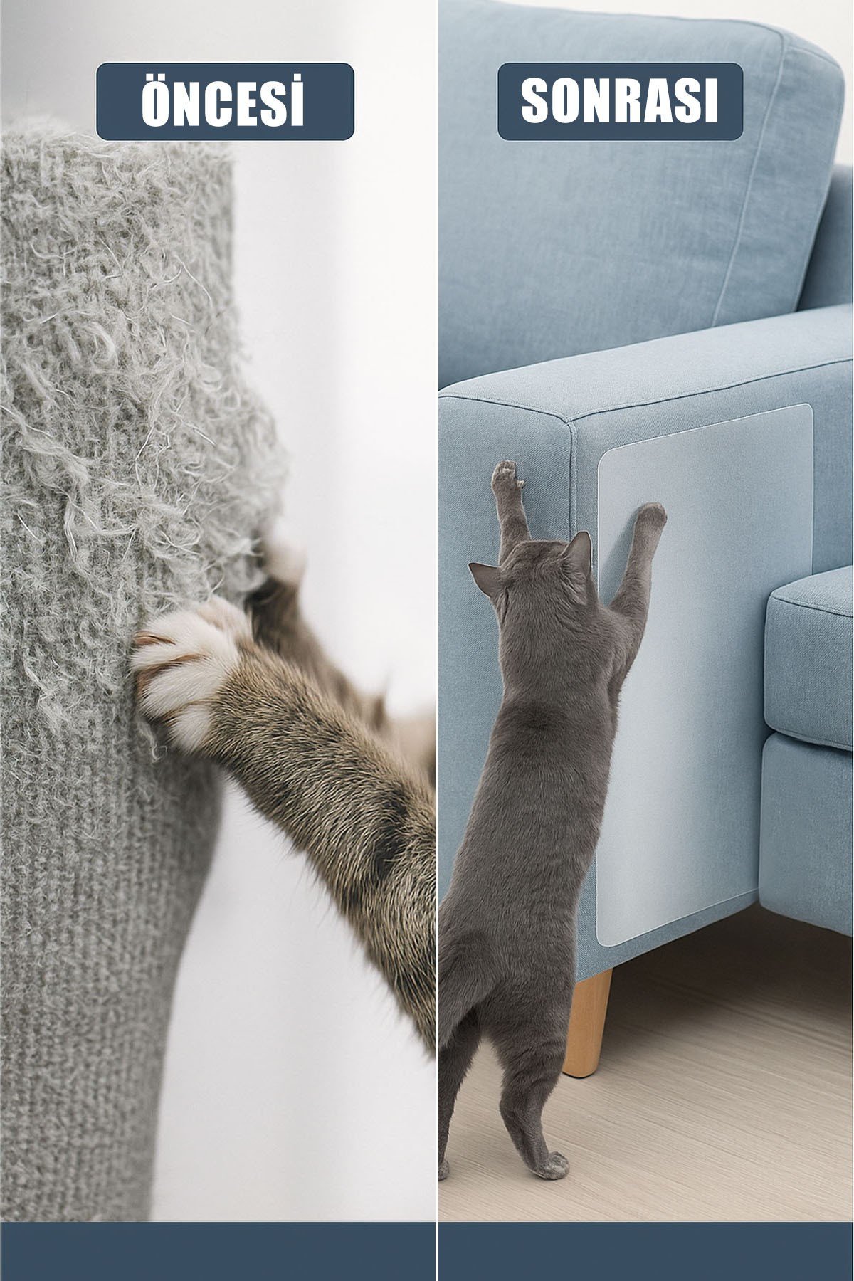 Kedi Koltuk Tırmalama Koruyucu 20x50 Cm Şeffaf Yapışkanlı Mobilya Tırmalama Önleyici Koruma Bandı