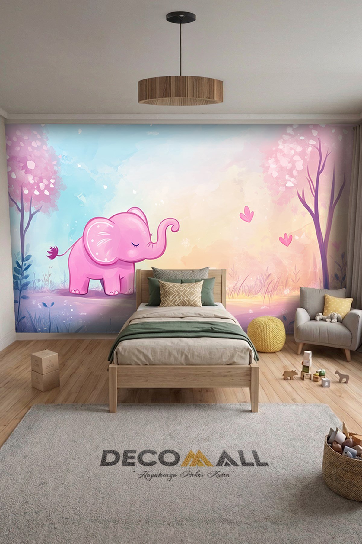 (Kids-16) Çocuk Bekek Genç Odası Tek Parça Duvar Kağıdı Kabartmalı 3D Görünümlü Yapışkan Hediyeli
