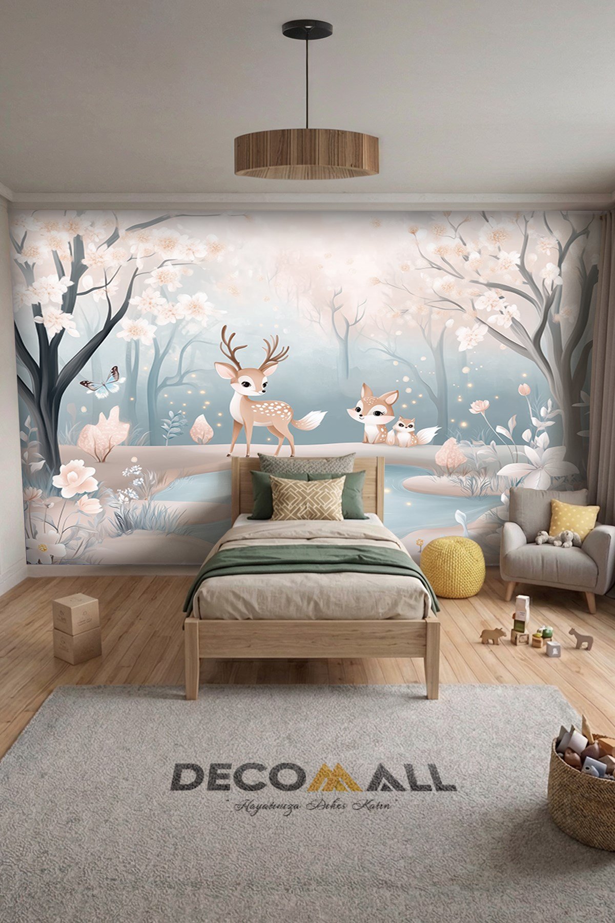 (Kids-18) Çocuk Bekek Genç Odası Tek Parça Duvar Kağıdı Kabartmalı 3D Görünümlü Yapışkan Hediyeli