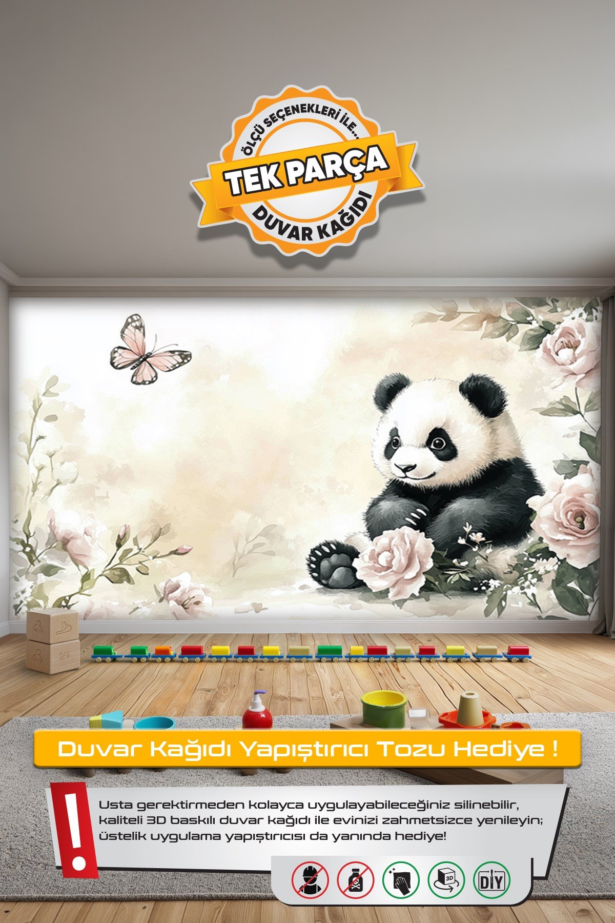 (Kids-20) Çocuk Bekek Genç Odası Tek Parça Duvar Kağıdı Kabartmalı 3D Görünümlü Yapışkan Hediyeli