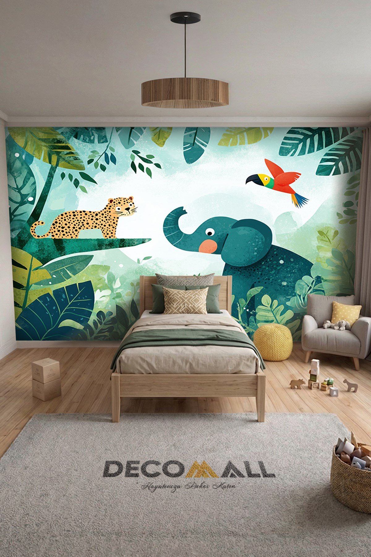 (Kids-3) Çocuk Bekek Genç Odası Tek Parça Duvar Kağıdı Kabartmalı 3D Görünümlü Yapışkan Hediyeli