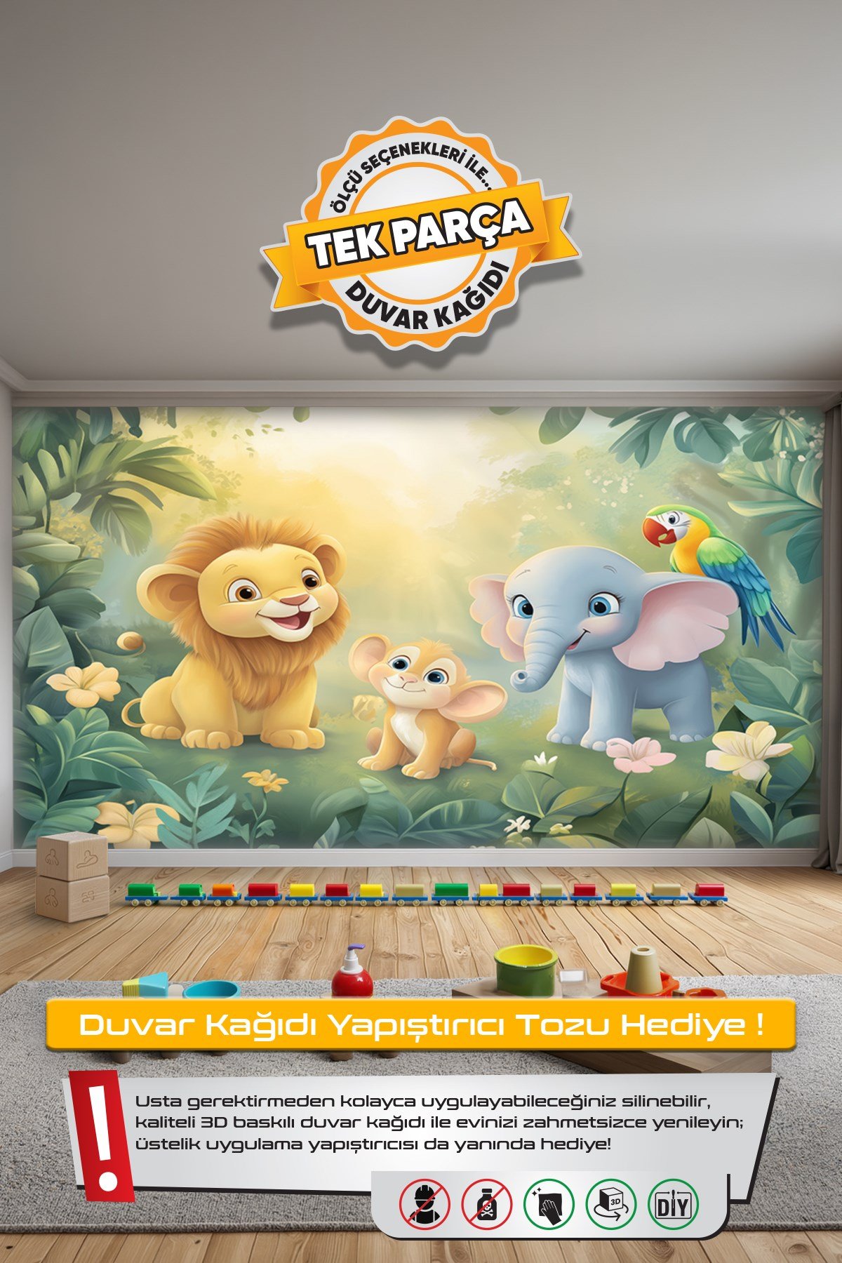 (Kids-30) Çocuk Bekek Genç Odası Tek Parça Duvar Kağıdı Kabartmalı 3D Görünümlü Yapışkan Hediyeli