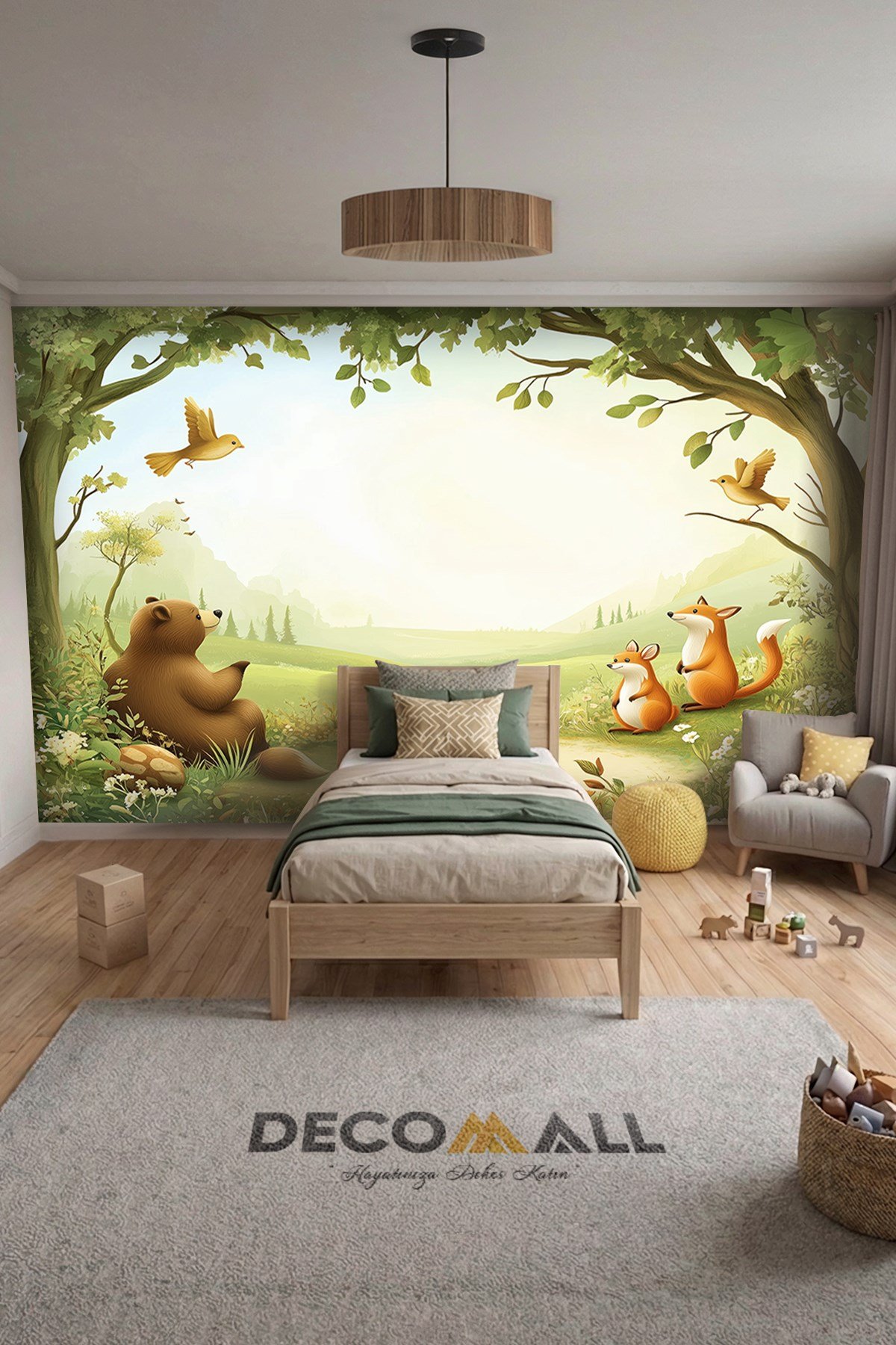 (Kids-32) Çocuk Bekek Genç Odası Tek Parça Duvar Kağıdı Kabartmalı 3D Görünümlü Yapışkan Hediyeli