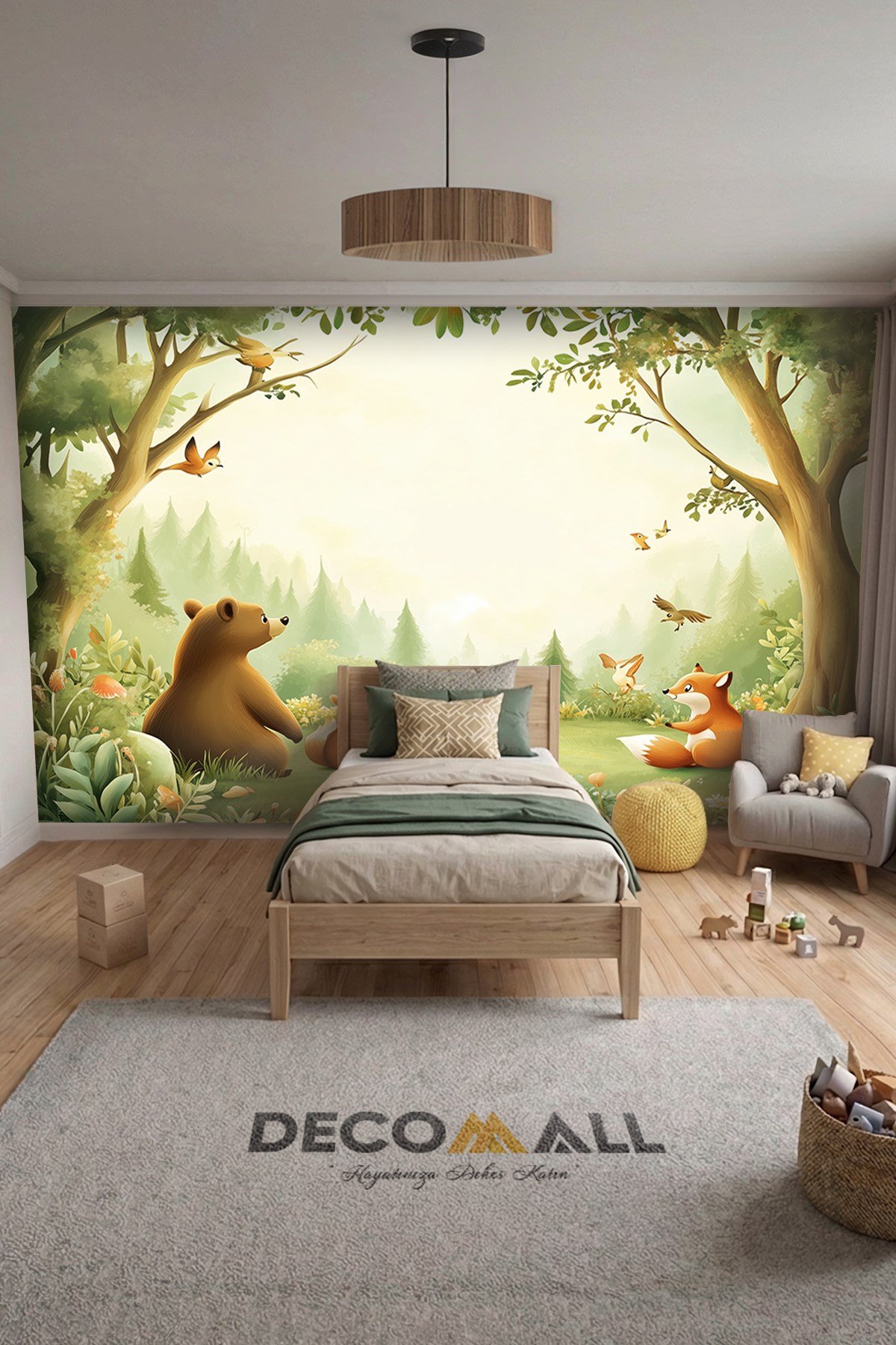 (Kids-33) Çocuk Bekek Genç Odası Tek Parça Duvar Kağıdı Kabartmalı 3D Görünümlü Yapışkan Hediyeli
