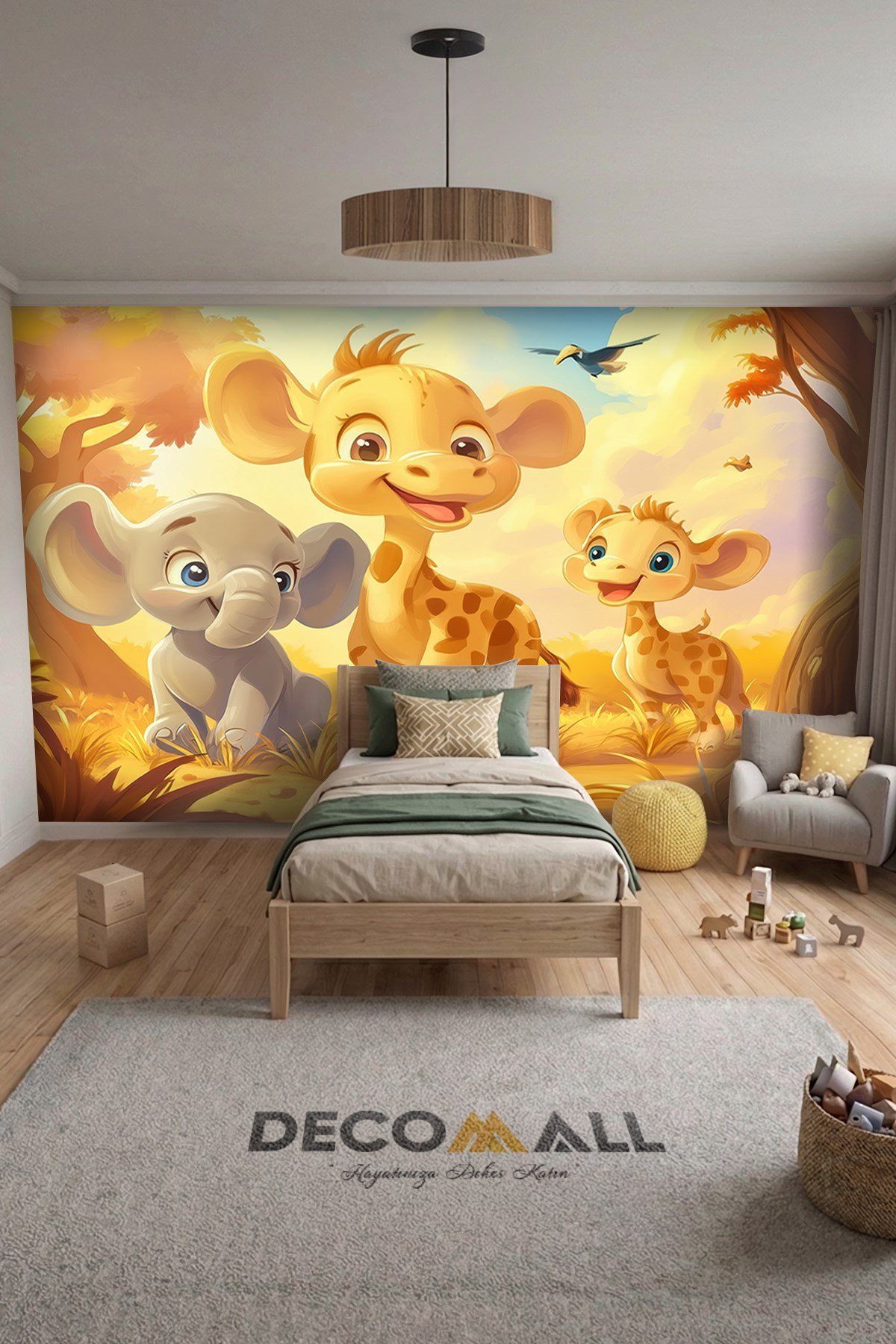 (Kids-37) Çocuk Bekek Genç Odası Tek Parça Duvar Kağıdı Kabartmalı 3D Görünümlü Yapışkan Hediyeli