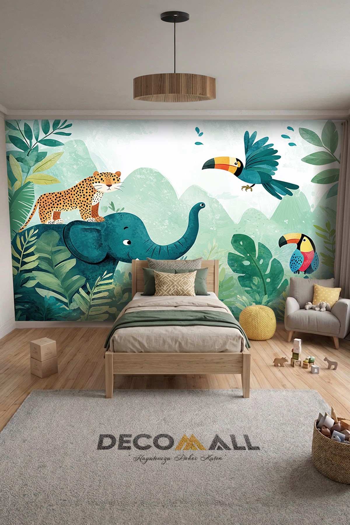 (Kids-4) Çocuk Bekek Genç Odası Tek Parça Duvar Kağıdı Kabartmalı 3D Görünümlü Yapışkan Hediyeli