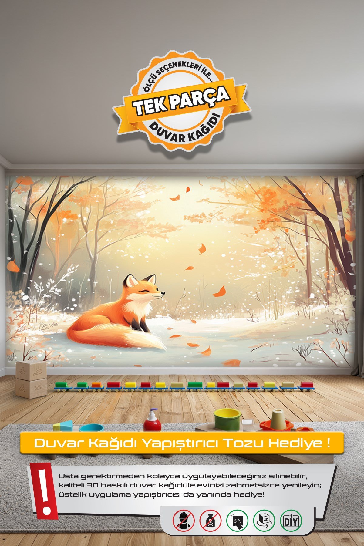 (Kids-44) Çocuk Bekek Genç Odası Tek Parça Duvar Kağıdı Kabartmalı 3D Görünümlü Yapışkan Hediyeli