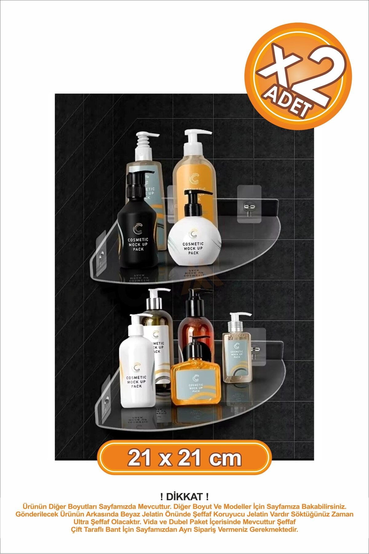 Köşeli Banyo Raf Şeffaf x2 Adet 20x20cm Banyo Düzenleyici Banyo Raf Sabunluk Raf Düzenleyici