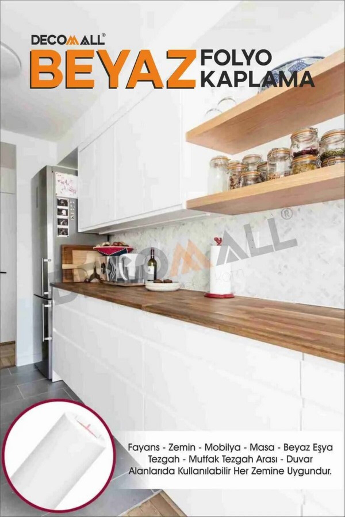 MAT BEYAZ Renk Mobilya ve Dolap Kaplama Folyosu Kendinden Yapışkanlı