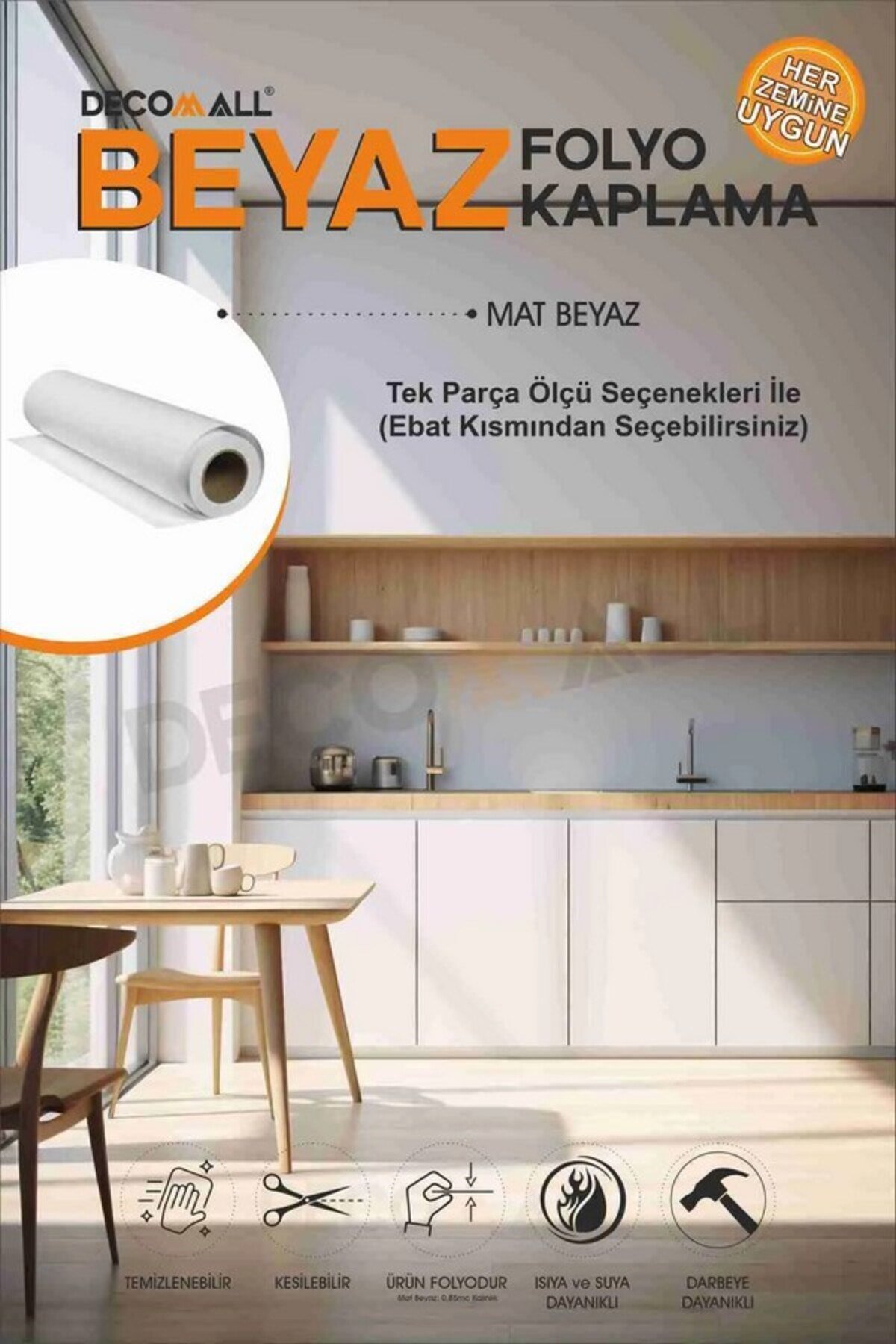 MAT BEYAZ Renk Mobilya ve Dolap Kaplama Folyosu Kendinden Yapışkanlı