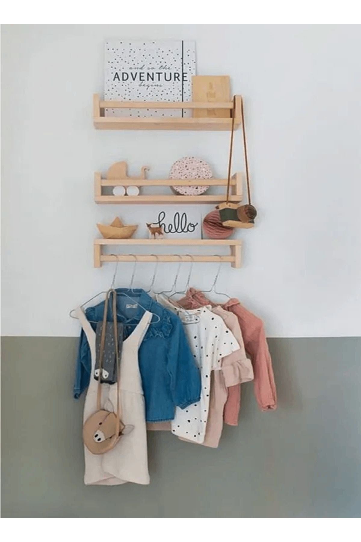 Montessori Kitaplık Çocuk Bebek Odası Rafı Ahşap Kitaplık Askılık 50 Cm 3lü Ters Düz Raf