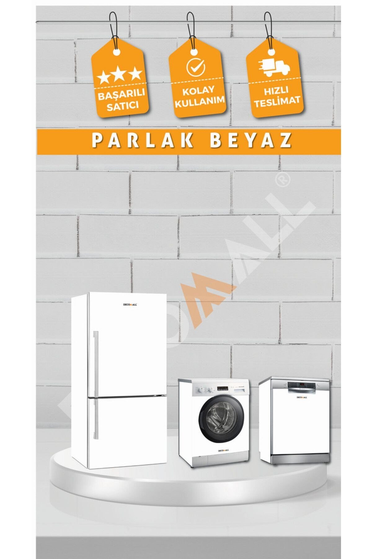 PARLAK BEYAZ Buzdolabı Beyaz Eşya Zemin Dolap Fayans Kaplama Kendinden Yapışkanlı Folyo (200x100cm)