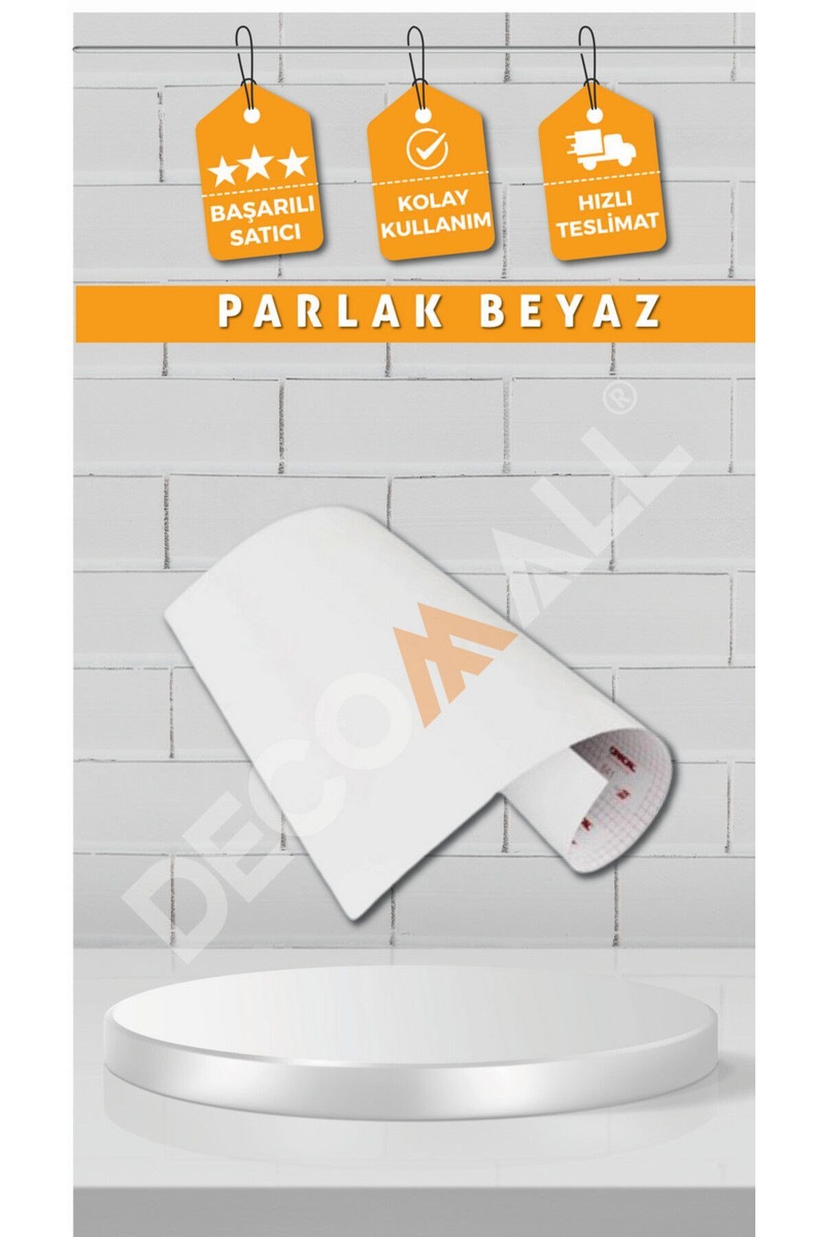 PARLAK BEYAZ Buzdolabı Beyaz Eşya Zemin Dolap Fayans Kaplama Kendinden Yapışkanlı Folyo (200x100cm)