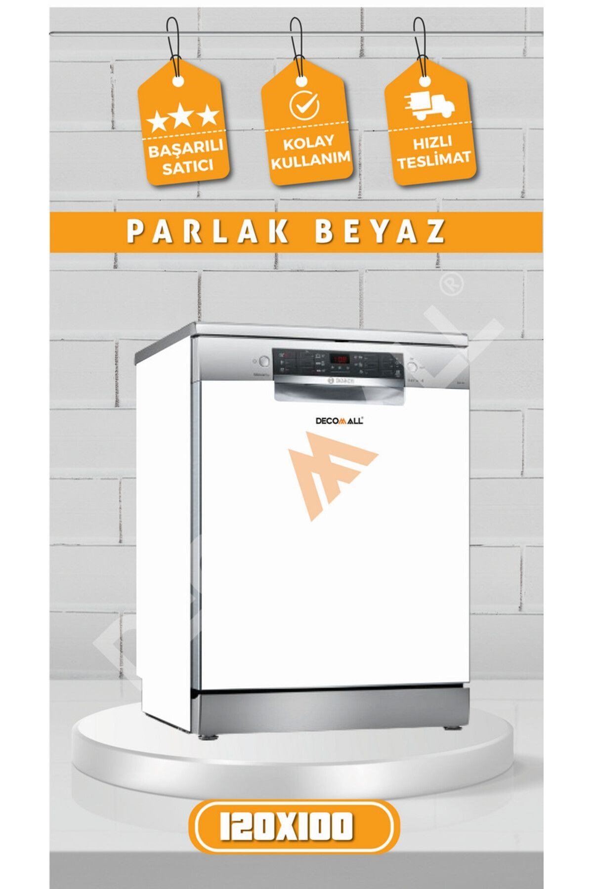 PARLAK BEYAZ Buzdolabı Beyaz Eşya Zemin Dolap Fayans Kaplama Kendinden Yapışkanlı Folyo (200x100cm)